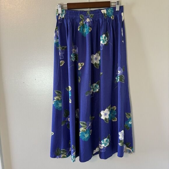 Vintage Southern Lady Midi Skirt Blue Floral Cottagecore Granny 80’s Med… - Picture 3 of 6